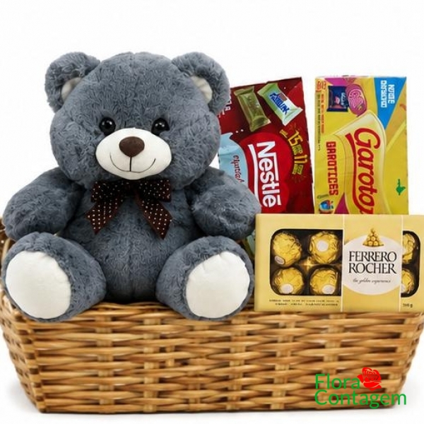 Cesta de Chocolates Pelucia Cinza