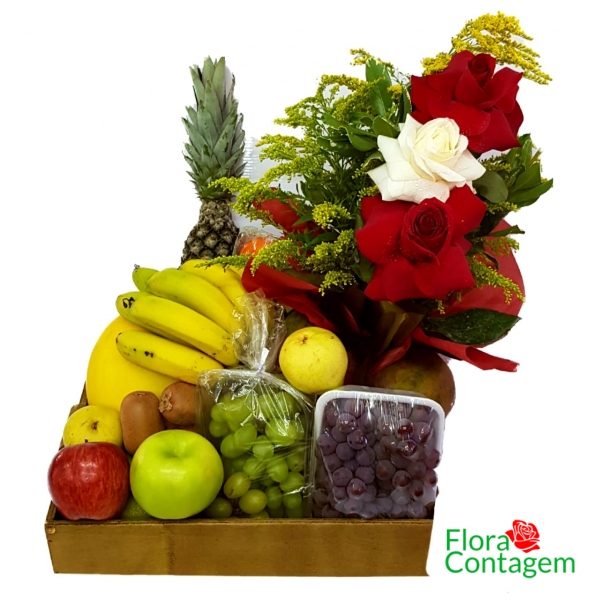Cesta Flores e Frutas Média