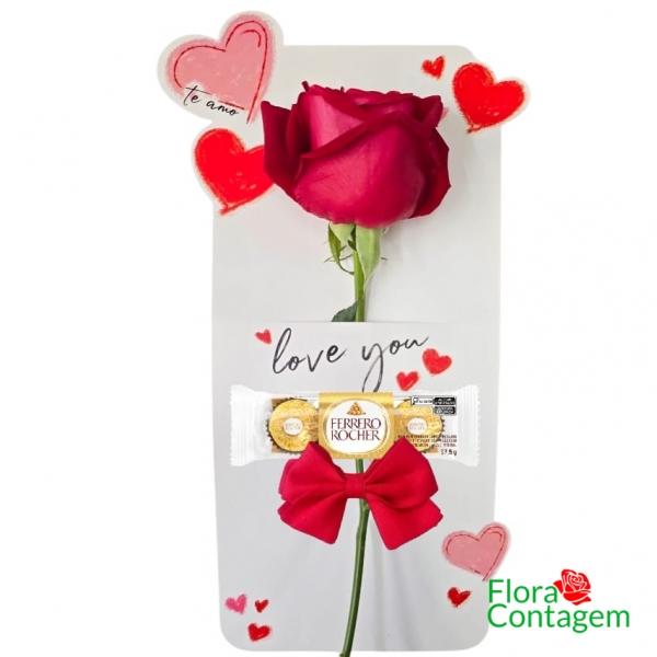 Rosa Carta Vermelha e Chocolates Ferrero Rocher