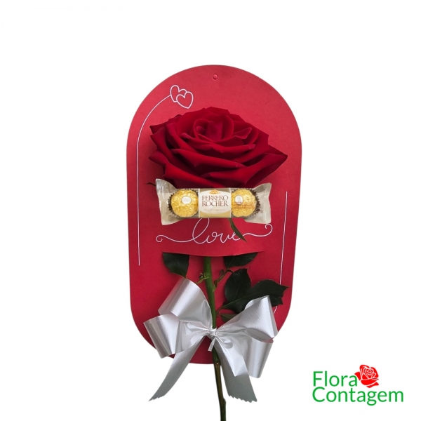 Rosa Carta Vermelha e Chocolates Ferrero Rocher LOVE